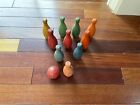 Vintage Miniature 5" Wooden Multi-Colored Bowling Pins Set of 10 w/ 1 Ball
