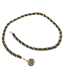 Women's Chain Belt XS-S Faux Leather Weave Heavy Metal Cuban Link Casual Dress - Picture 1 of 10