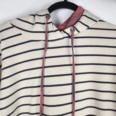 Maurices Hoodie Women's Large Homeward Striped Relaxed Fit Beige & Black Striped - Image 1 of 4