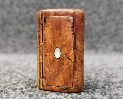 Antique Treen Snuff Box 19th Century, Burr Walnut MOP Cartouche Small Trinket - Image 1 of 4