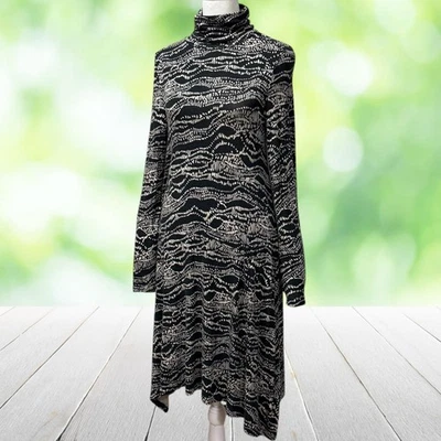 Vestido ANTHROPOLOGIE MAEVE Talla M Negro Crema Cuello Alto Columpio Asima Dobladillo Puño a Presión Foto 1 de 4