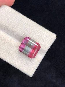 Tri-Color Tourmaline Gemstone: 8.1 Carat Emerald Cut, Afghanistan - Picture 1 of 11