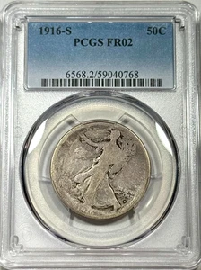 1916-S WALKING LIBERTY HALF DOLLAR 50C SILVER PCGS FR2 LOWBALL NICE DETAILS H126 - Picture 1 of 4