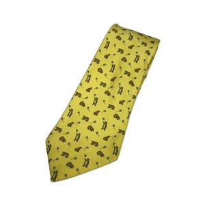 Corbata HERMES Verde Amarillo Seda Logo vendedor de Japón N0129 42 Hecha en Francia - Imagen 1 de 4