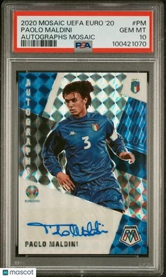 Panini Mosaic 2020 UEFA Euro 2020 autógrafos auto mosaico Paolo Maldini PSA 10 Foto 1 de 2