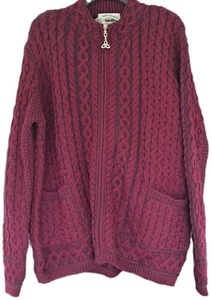 Aran Craft Women's XL 100% Merino Wool Maroon Cable Knit Sweater Celtic Charm - Picture 1 of 10