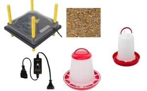 Küken Wärmeplatte 25 x 25 cm Set :6 Leistungsregler + Tränke + Futtertrog Abdeck - Bild 1 von 1