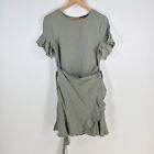 Decjuba womens dress size 6 apron style khaki green fit flare linen blend 080477