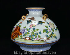 9.2" Yongzheng Marked Old China Pastel Porcelain Gilt Flower Bird Bottle Vase