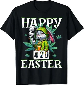 Happy 420 Easter Funny Smoking Easter Bunny Men Women T-Shirt - Picture 1 of 4