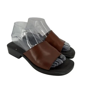 Zapatos Colección Cuero Mujer Talla 7.5 Marrón Sandalias Deslizables Italia Tacón Bloque - Imagen 1 de 14