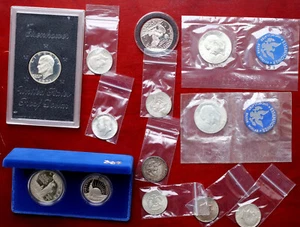 US Coin Collection Silver Content Dollars & Halves Eisenhower/Kennedy Some Proof - Picture 1 of 6