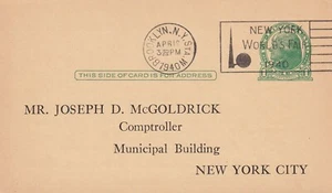 1940 NEW YORK to BROOKLYN Protest Teacher New York Worlds Fair prestamp Postcard - Picture 1 of 2