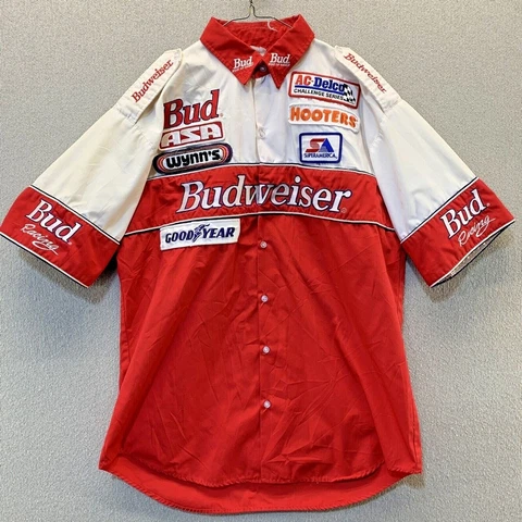 Vintage Simpson Racing Jacket Large Red White Budweiser Bud Racing NASCAR Shirt Cover