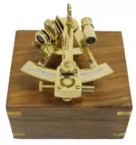 4" Antique Marine Nautical Brass Working Maritime Sextant With Wooden Box Decor - Picture 1 of 12