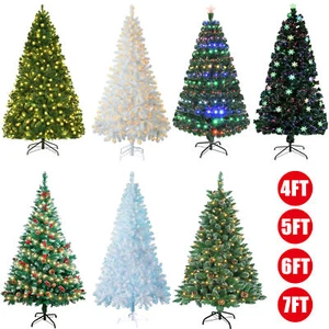 4/5/6/7FT Christmas Tree with LED Lights Artificial Xmas Outdoor Home Pre Lit - Picture 1 of 46