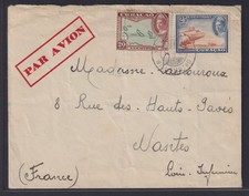 Flugpost airmail Curacao Destination Willelmstad Nantes Frankreich Karibische