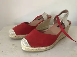 Via Dante Shoes Women's Red Wedge Espadrilles Sandals Size 8 - Fits As UK 7 - Picture 1 of 13