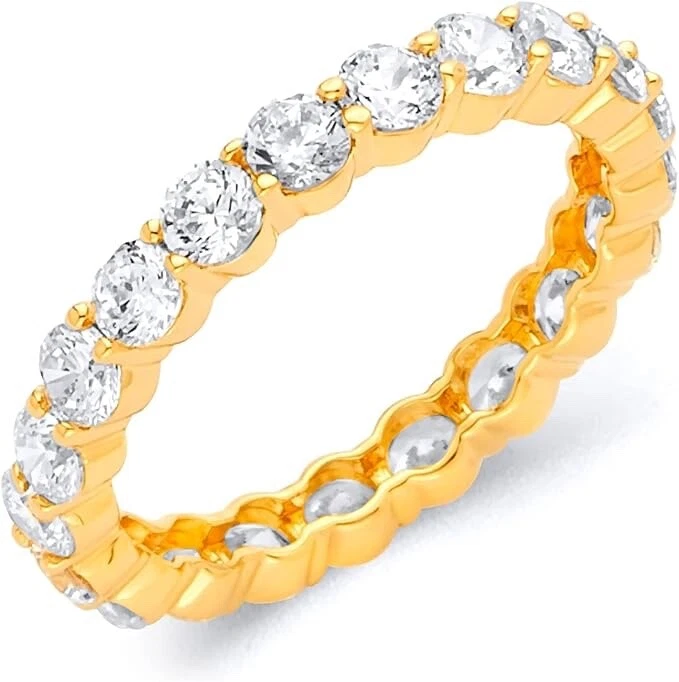 2.60 Ct Round Created Diamond Real 14k Yellow Gold Eternity Bridal Band Ring - Image 1 of 1