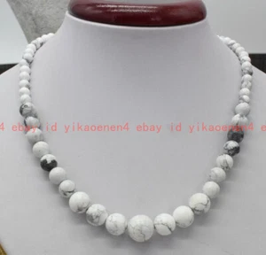 Beautiful 6-12mm Natural White Howlite Turquoise Round Beads Necklace 18'' AAA - Picture 1 of 12