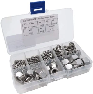 ACCIAIO INOSSIDABILE DIN934 M2.5 M3 M4 M5 M6 M10 M8 934 M12 Hex Nuts Kit 205 pcs - Picture 1 of 4