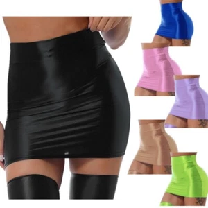 Womens Glossy Mini Skirts Bodycon Pencil Skirt Casual High Waist Skirt Clubwears - Picture 1 of 65