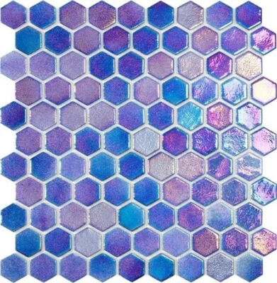 20 Sheets Dark Blue Hexagon Iridescent Glass Mosaic Tile - Image 1 of 2