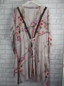 Wayne Cooper women's kimono sleeve Kaftan dress multicoloured floral v-neck 14 - Picture 1 of 10