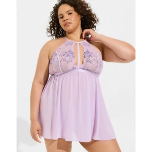Torrid Babydoll Dessous Nachthemd 2 2X Drahtlos Spitze Sexy Schlüsselloch Flieder Lila - Bild 1 von 7