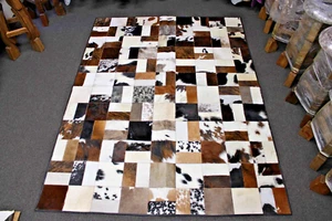 Alfombra de cuero de vaca con retazos tricolor - 7,10 x 5,10 pies - 236 x 180 cm - Imagen 1 de 6