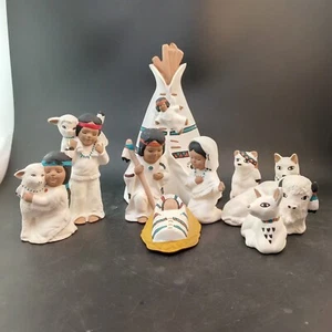 Native American Krippe 10 Figuren, handbemaltes Biskus, OBO - Bild 1 von 21