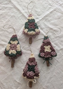 Gehäkelte Oma Weihnachtsbaum Zimtstange Ornamente, 4er Set, Vintage Wolle - Bild 1 von 8