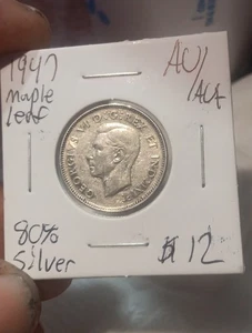 1947 Canadian Silver Quarter W/ Maple Leaf. Excellent Details! NICE! - Picture 1 of 3