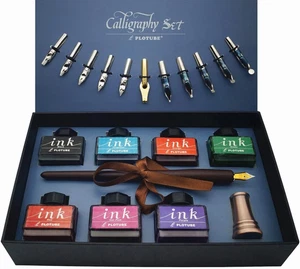 Calligraphy Pen Set – Includes Wooden Dip Pen, Antique Brass Holder, 11 Nibs, 7 - Picture 1 of 12