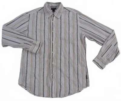 Camisa de hombre Guess con botones blanca, negra y beige a rayas grande vintage Foto 1 de 4