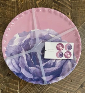 Set of 4 Jolie Fleur Roses 9” Plates Melamine Pink Purple Shabby Chic - Picture 1 of 5