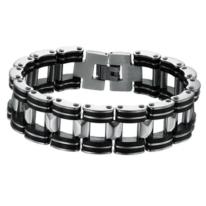 Stylish Refined Stainless Steel and Silicone Bracelet for Men Hollow Link Chain - Picture 1 of 3