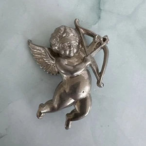 Vintage CORO Angels Cherub Brooch Cupid Mythology Silver Victorian Revival Pin - Picture 1 of 5