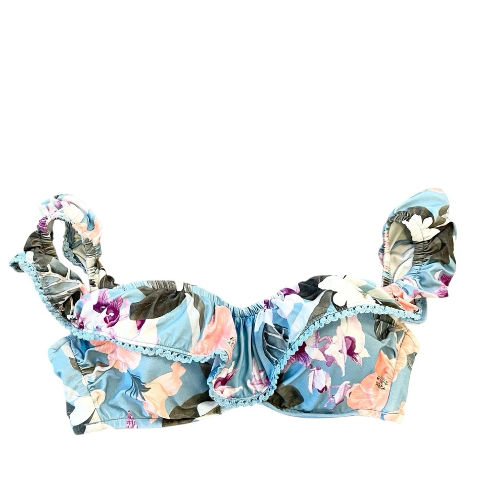 Top de bikini de natación con volantes fuera del hombro jardín acuático SEAFOLLY Australia azul 6 Foto 1 de 4