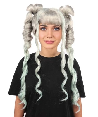 Peluca estilo anime gris en capas largas para mujer con flequillo redondeado para Halloween Foto 1 de 4