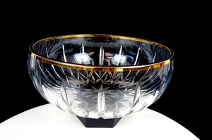 Block Poland Cut Crystal Olympic Gold Rim Vintage 9 1/2" Bowl 1998-2005 - Picture 1 of 8