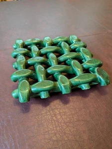 Vintage MCM Keramik geflochtener Untersetzer dunkelgrün - Portugal Handarbeit - Bild 1 von 9