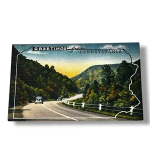 Postcard Greetings From Pennsylvania Roadway Linen Card D357 - Picture 1 of 2