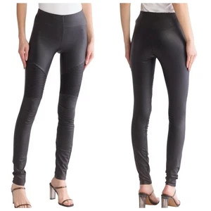 Good American Faux Leather Moto Leggings Ribbed Detail Black Medium READ - Picture 1 of 22