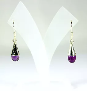 Amethyst Ohrhänger 925 Silber Edelstein Ohrschmuck Lila Ohrringe Edel ca.33 mm - Bild 1 von 1