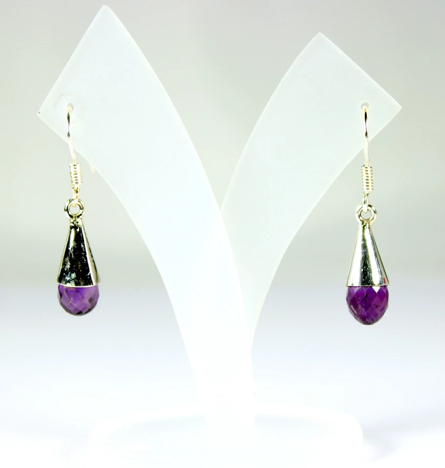 Ametista Orecchini Pendenti 925 Argento Pietre Preziose Lilla Nobile ca.33 MM - Immagine 1 di 1