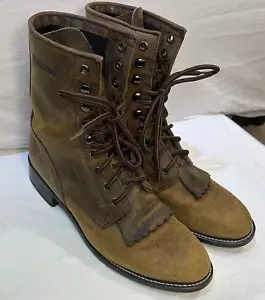 Durango RD1872 Brown Leather Packer Kiltie Lace-Up Roper Western Boots 10 M - Picture 1 of 9
