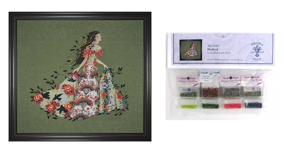 MIRABILIA Cross Stitch PATTERN and EMBELLISHMENT Pk Blackbird MD188