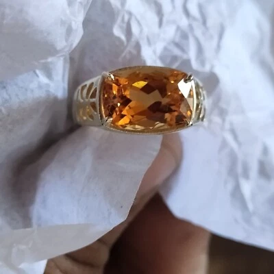 Anel masculino de ouro amarelo 18k citrino genuíno, joias masculinas, anel feito à mão - Imagem 1 de 4