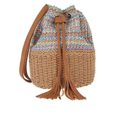 Bolso cubo informal de paja y papel para mujer Carlos by Carlos Santana pastel multi Foto 1 de 4